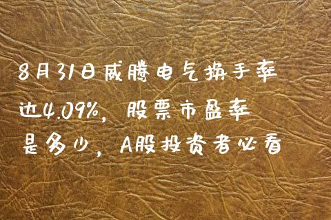 8月31日威腾电气换手率达4.09%，股票市盈率是多少，A股投资者必看_https://www.gzmhy.com_股票理财_第1张