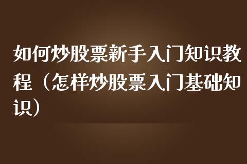 如何炒股票新手入门知识教程（怎样炒股票入门基础知识）_https://www.gzmhy.com_股票理财_第1张